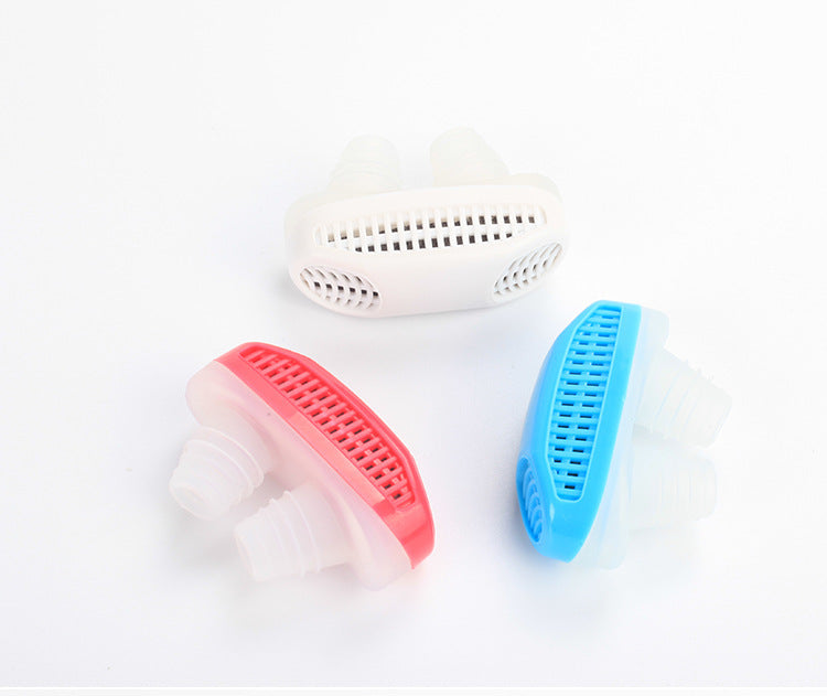 Anti-Snore Device: Sleep Aid in red, blue, and white colors on a light gray background