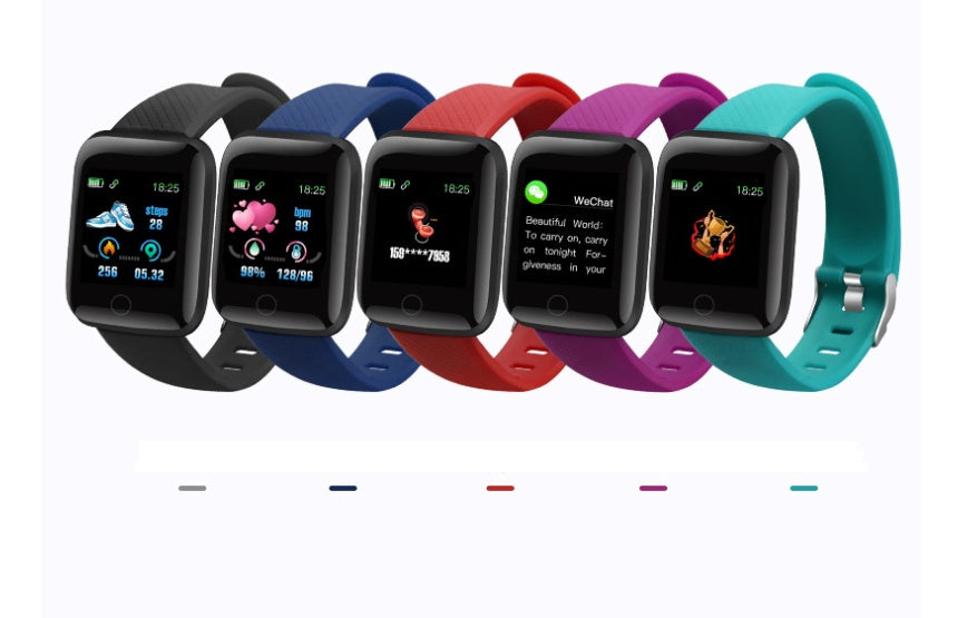 Smartwatches with colorful bands on a white background