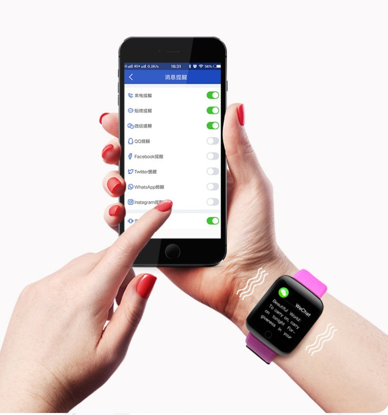 Smartphone displaying app settings with a smartwatch showing app notifications on a white background