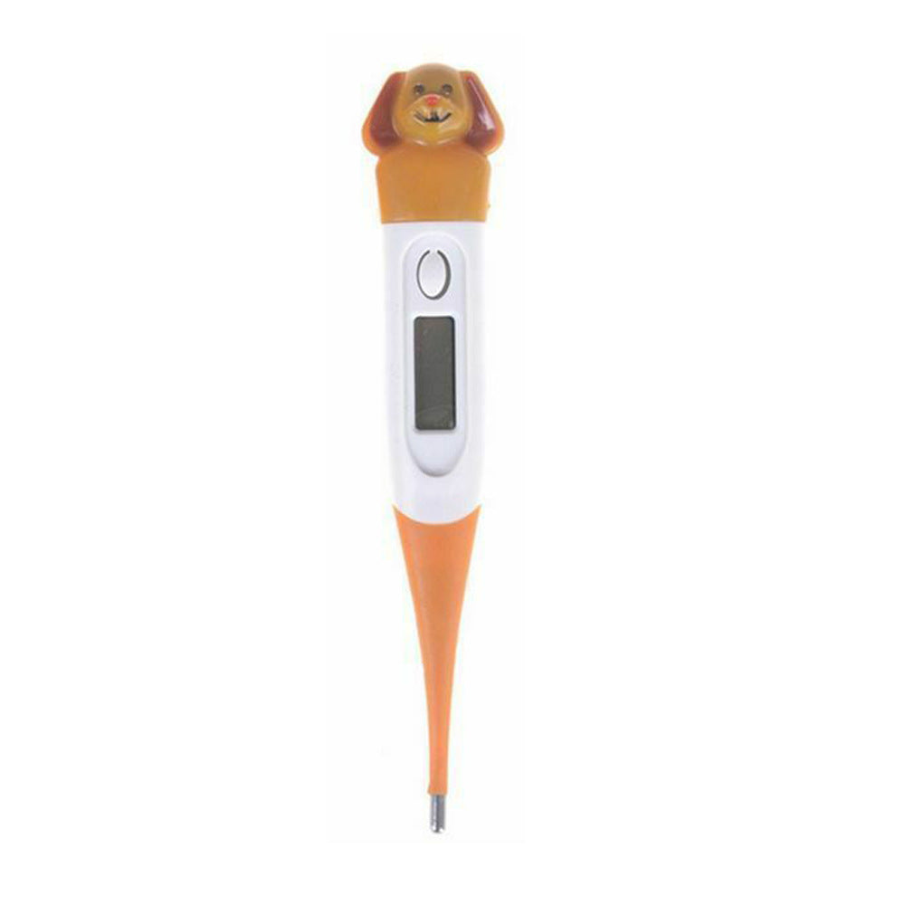 Digital thermometer with a dog-themed handle on a white background