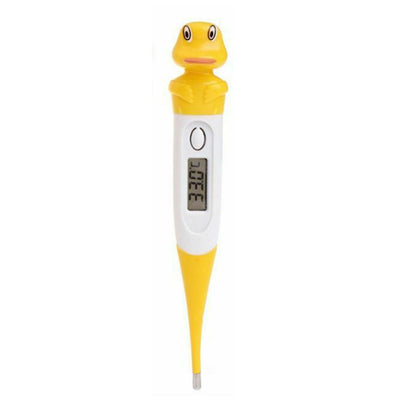 Digital thermometer shaped like a duck on a white background
