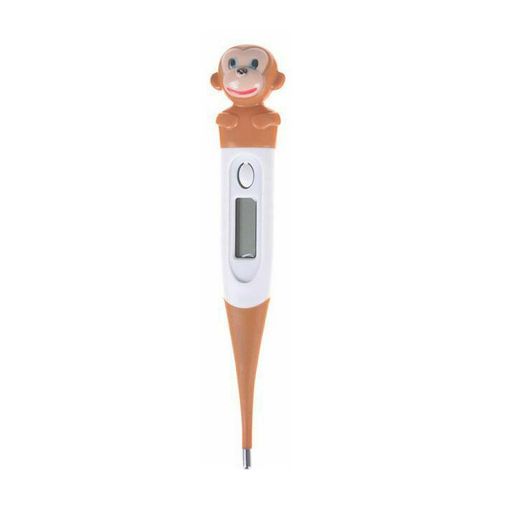 Digital thermometer with monkey design on a white background