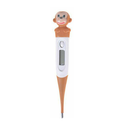 Digital thermometer with monkey design on a white background