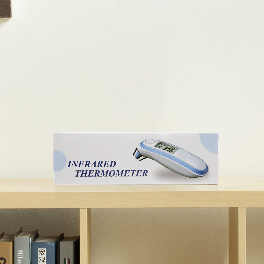 Infrared thermometer on a shelf with a white background