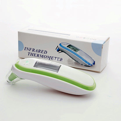 Infrared thermometer with packaging on a white background