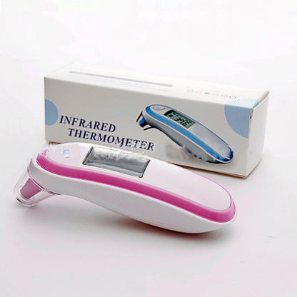 Infrared thermometer with pink finish on a white background