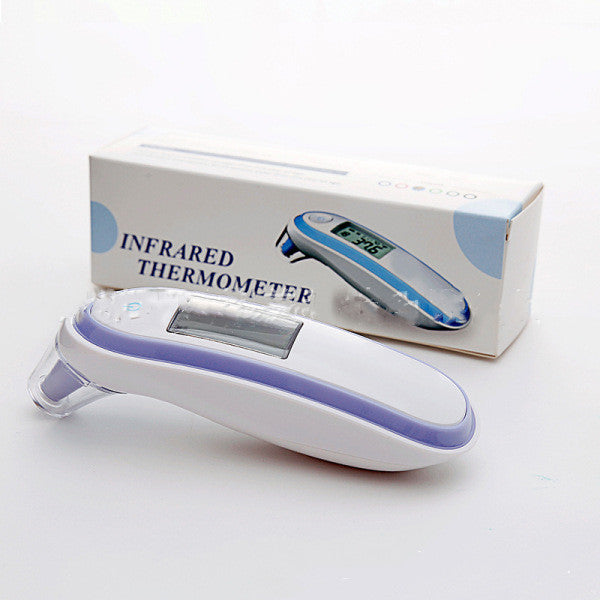 Infrared thermometer with packaging on a white background