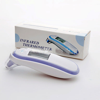 Infrared thermometer with packaging on a white background