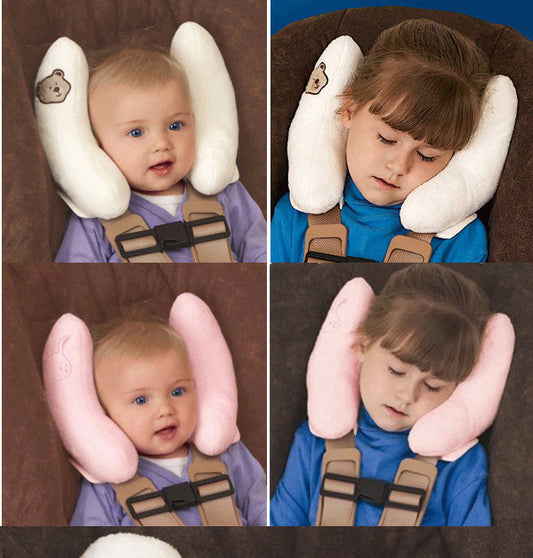 Collage of a child using a Baby Head-Shaped Banana Pillow in different colors