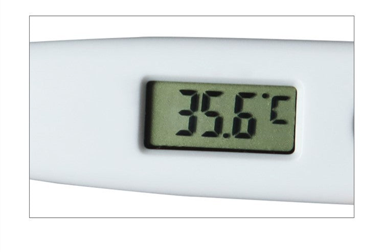 Digital thermometer displaying a temperature of 35.6°C on a white background