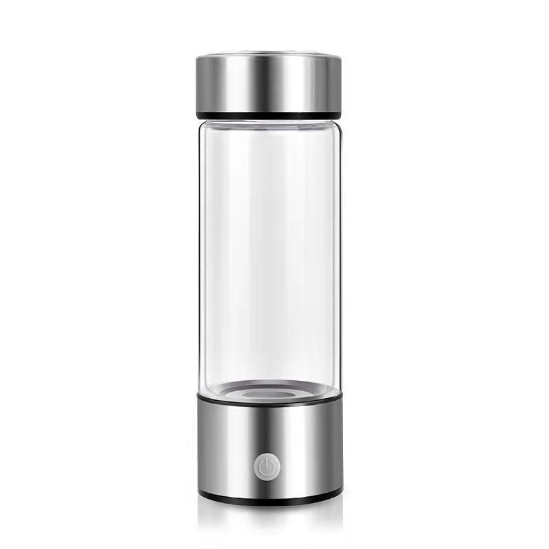 HydraPure™ Hydrogen Water Bottle with silver lid and base on a white background