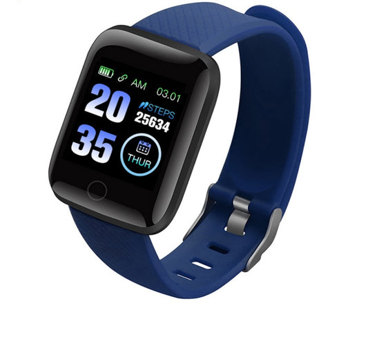 Smartwatch with a blue strap on a white background