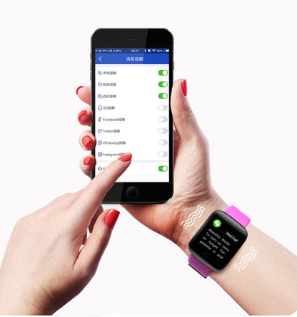 Smartphone displaying app settings with a smartwatch showing app notifications on a white background