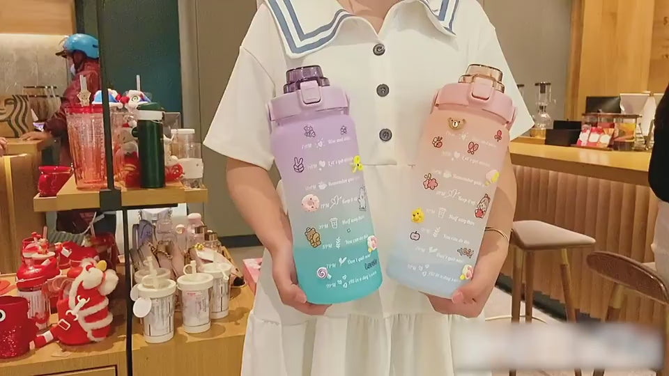 HydraTrack™ 2L Water Bottle With Straw 2000ml Cute Porta